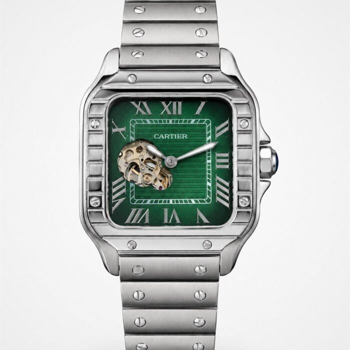Cartier Santos Skeleton Steel / Green Dial